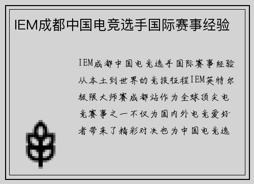 IEM成都中国电竞选手国际赛事经验