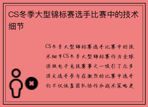 CS冬季大型锦标赛选手比赛中的技术细节