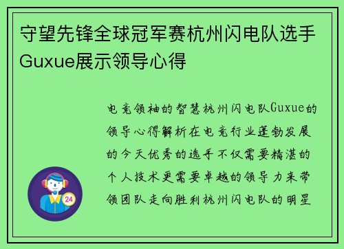 守望先锋全球冠军赛杭州闪电队选手Guxue展示领导心得
