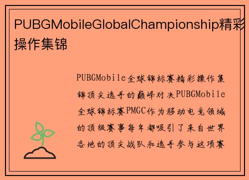 PUBGMobileGlobalChampionship精彩操作集锦