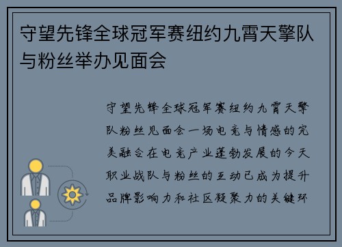 守望先锋全球冠军赛纽约九霄天擎队与粉丝举办见面会