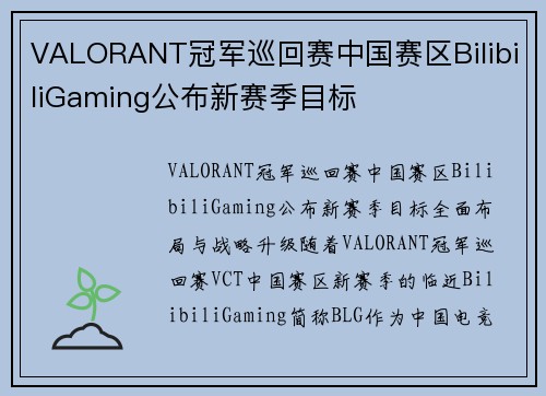 VALORANT冠军巡回赛中国赛区BilibiliGaming公布新赛季目标