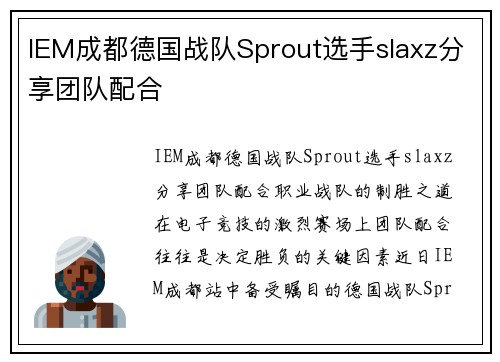 IEM成都德国战队Sprout选手slaxz分享团队配合